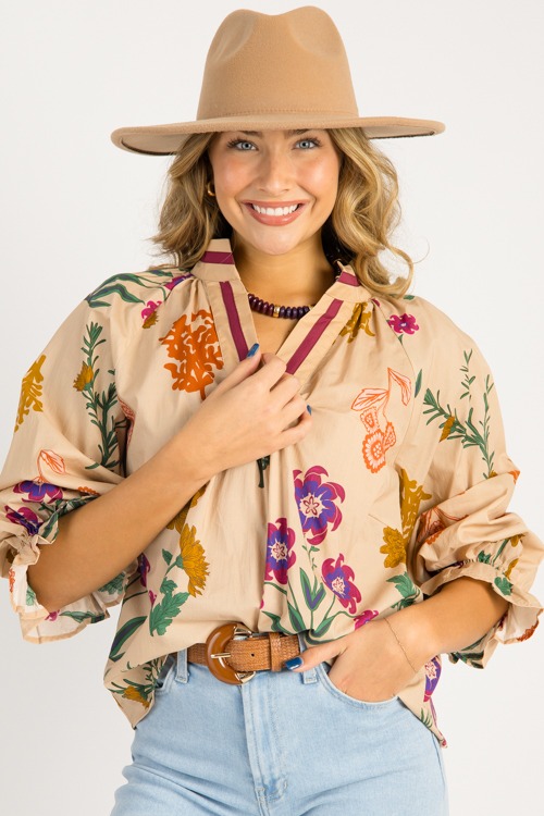 Vickie Floral Top, Tan Mix