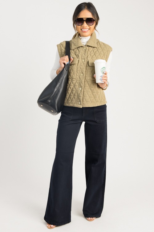 Quilted Texture Vest, Olive