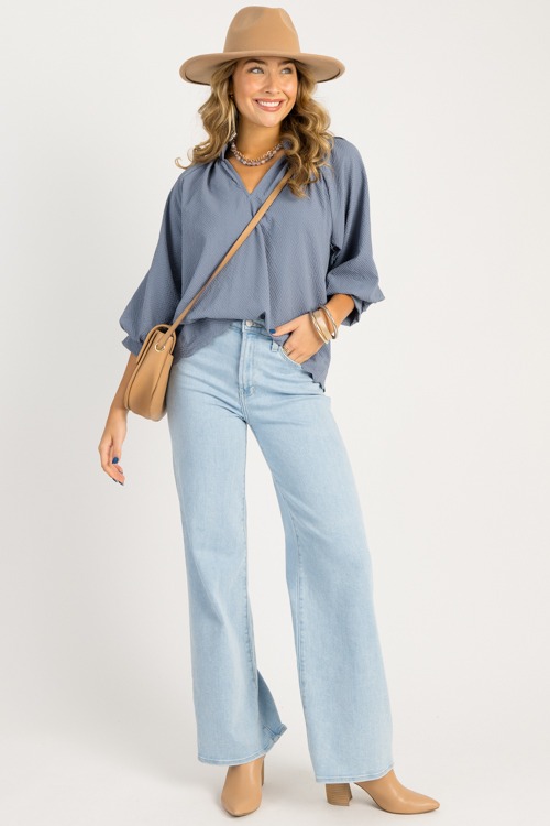 Scallop Hem Texture Blouse, Steel Blue - 0820-76h.jpg