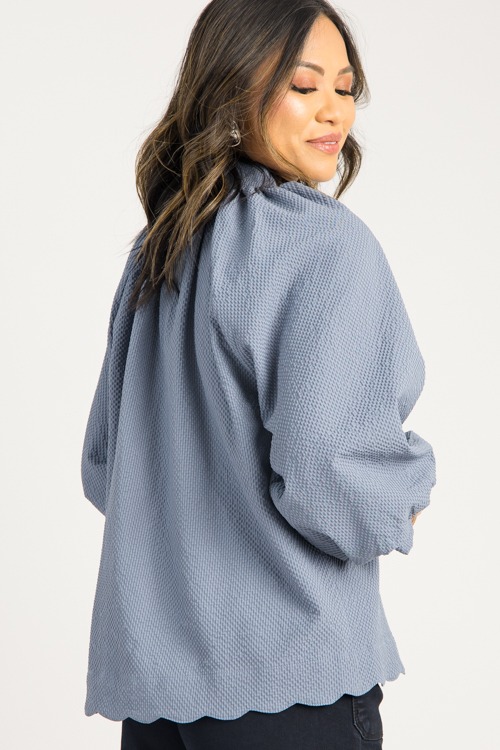 Scallop Hem Texture Blouse, Steel Blue - 0820-79.jpg