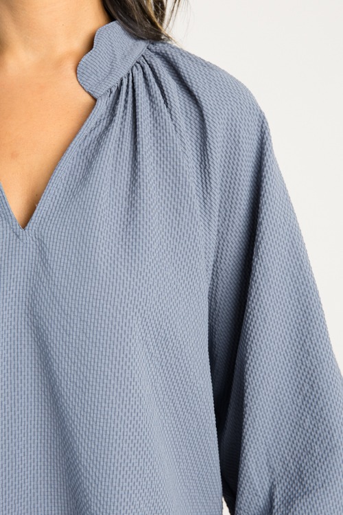Scallop Hem Texture Blouse, Steel Blue - 0820-80.jpg
