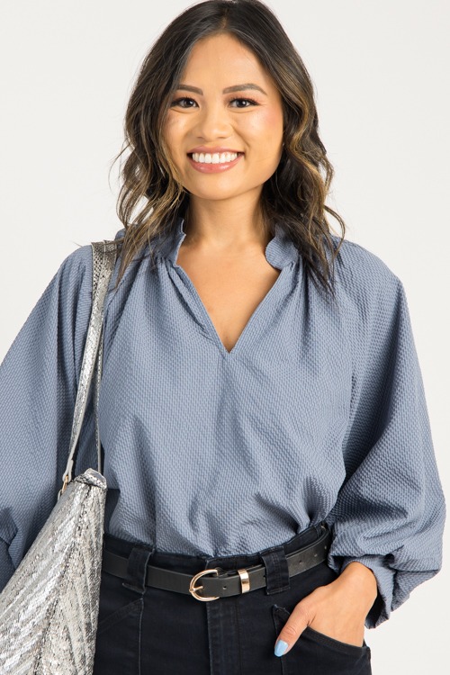 Scallop Hem Texture Blouse, Steel Blue - 0820-81.jpg