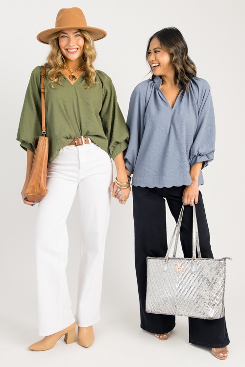 Scallop Hem Texture Blouse, Steel Blue - 0820-83.jpg