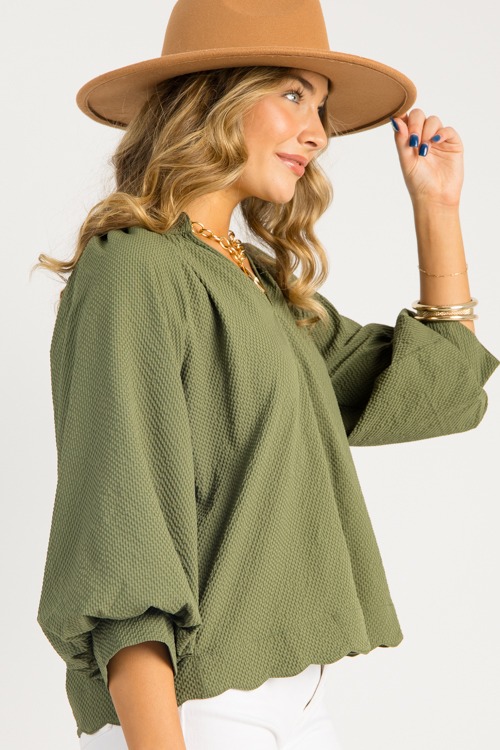 Scallop Hem Texture Blouse, Olive - 0820-90.jpg