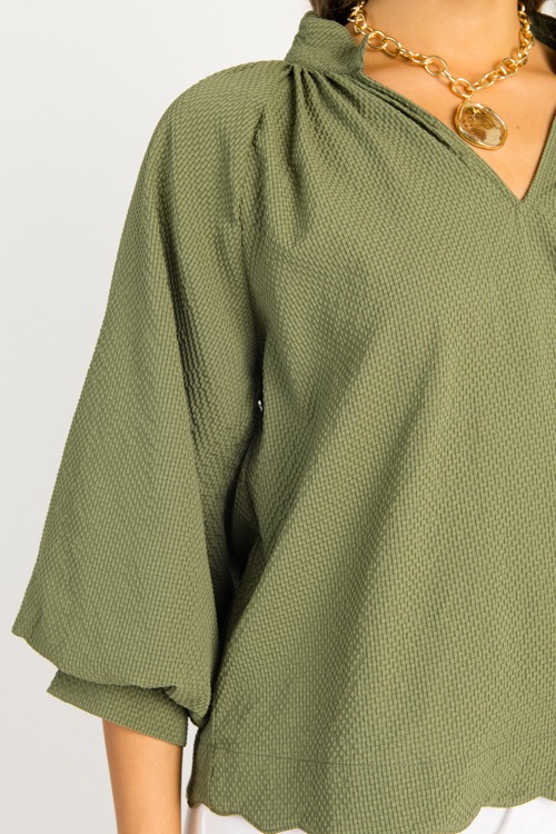 Scallop Hem Texture Blouse, Olive - 0820-91.jpg