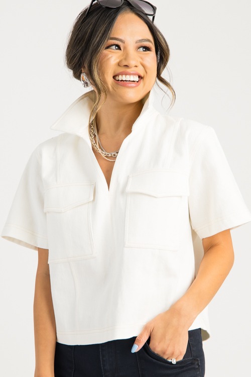 Denim Pocket Top, Ivory