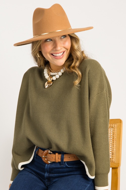Stripe Trim Sweater, Olive Crea - 0821-112.jpg