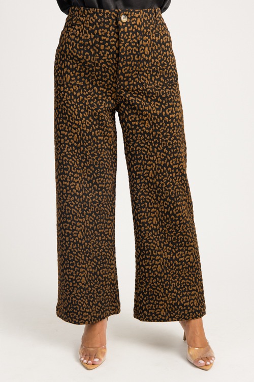 Textured Leopard Pants, Brown