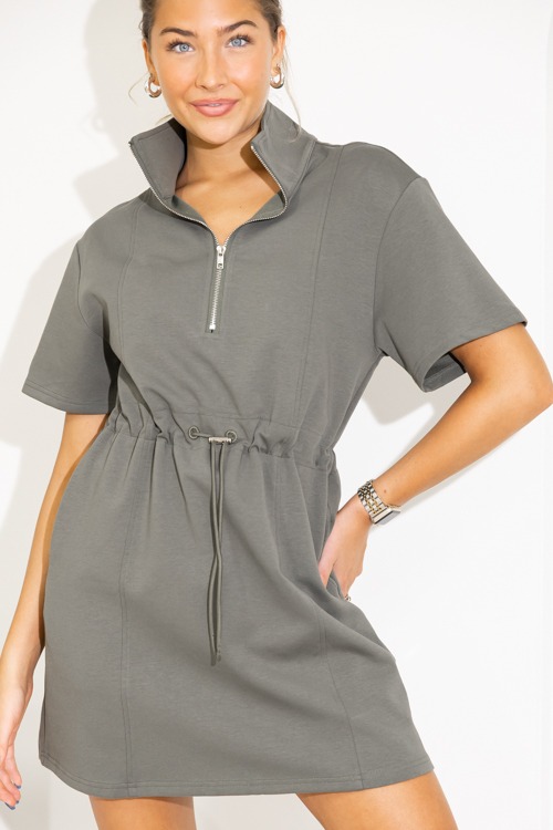 Scuba Draw Waist Dress, Olive