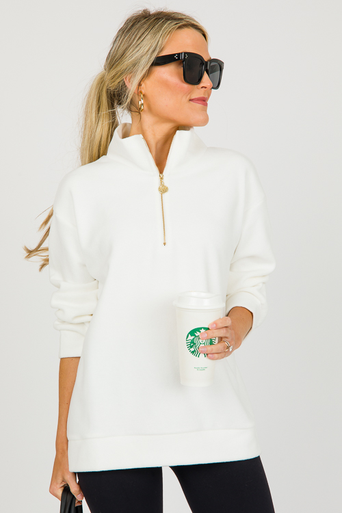 Fleece Half Zip Pullover, White