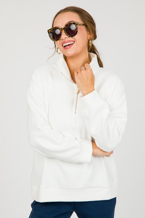 Fleece Half Zip Pullover, White