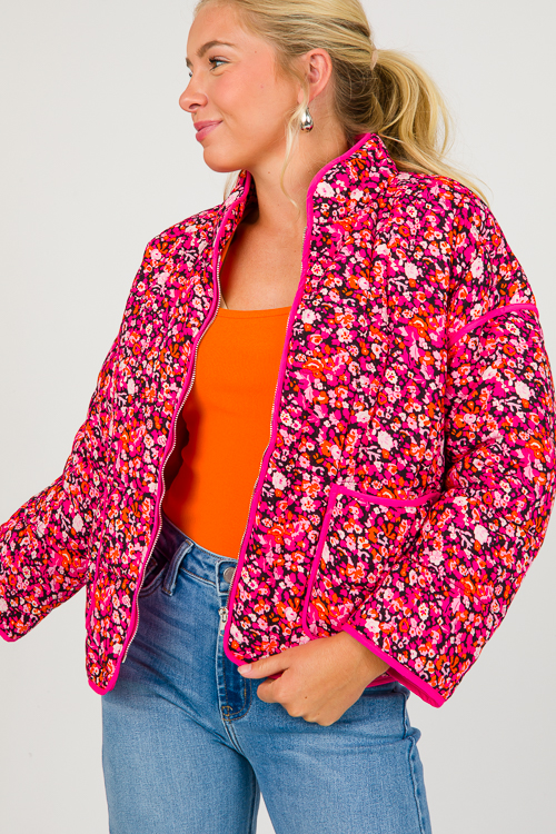 Floral Quilted Jacket, Fuchsia - SALE - The Blue Door Boutique