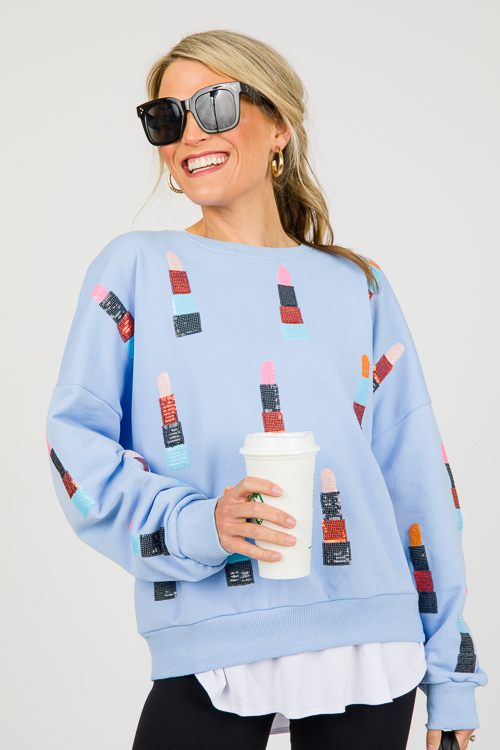 Lipstick Sequin Sweatshirt, Blue