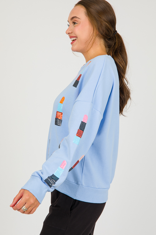 Lipstick Sequin Sweatshirt, Blue