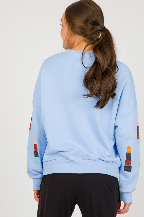 Lipstick Sequin Sweatshirt, Blue