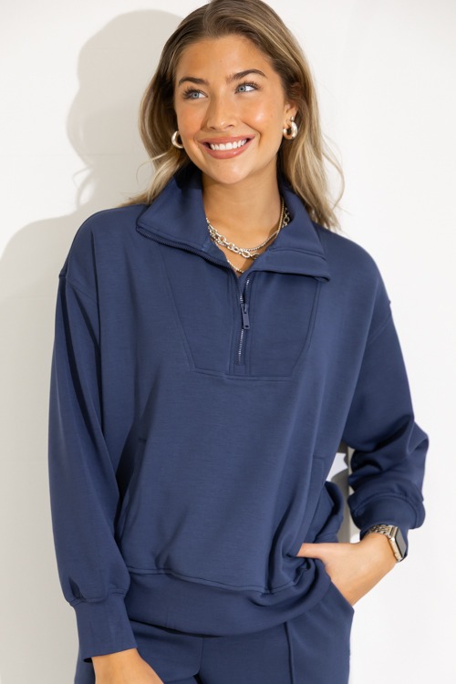 Modal Mock Neck Pullover, Smoky Navy