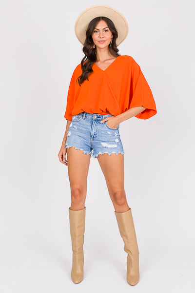 Smock Waist Wrap Top, Orange
