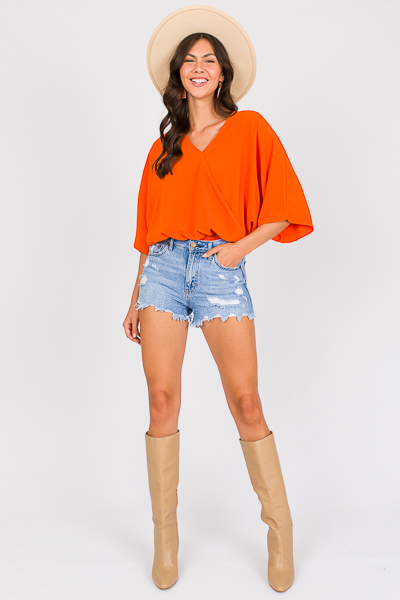 Smock Waist Wrap Top, Orange