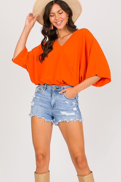 Smock Waist Wrap Top, Orange