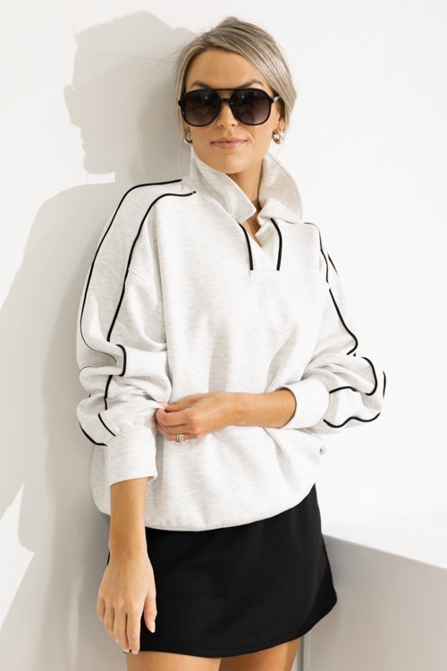 Piping Collared Pullover, Lt. Grey