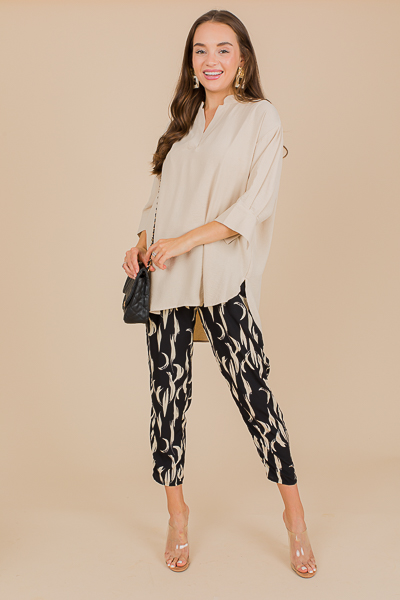 Woven Feather Pants, Black/Ivory