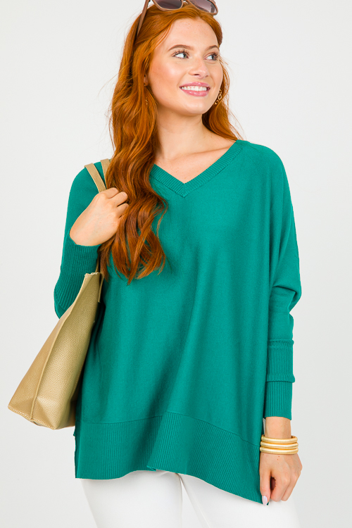 V-Neck Tunic Sweater, Green