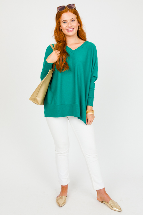 V-Neck Tunic Sweater, Green