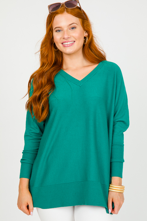 V-Neck Tunic Sweater, Green