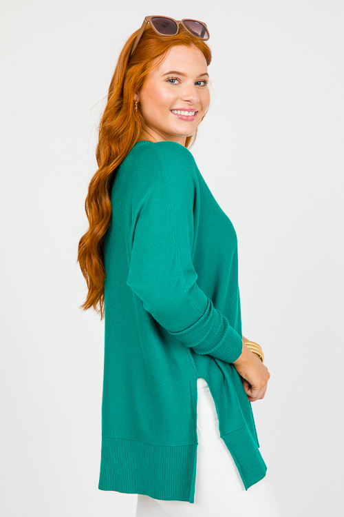 V-Neck Tunic Sweater, Green