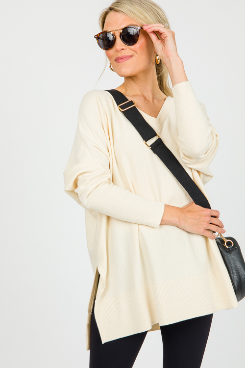 V-Neck Tunic Sweater, Natural