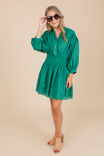 Isabelle Smocked Dress, Green - SALE - The Blue Door Boutique