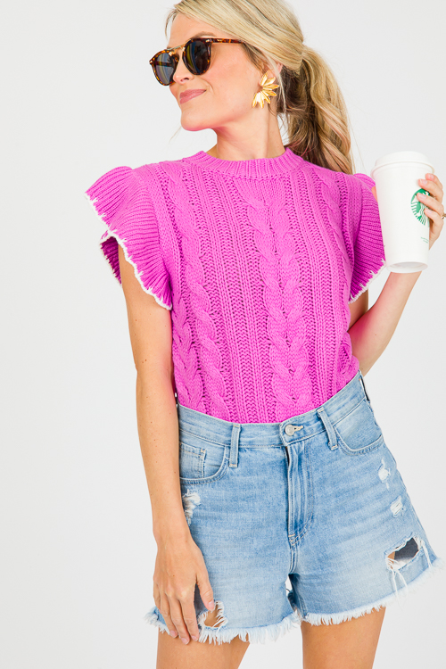 Cable Flutter Sweater, Fuchsia