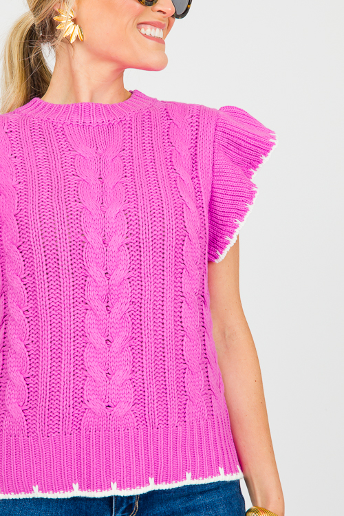 Cable Flutter Sweater, Fuchsia