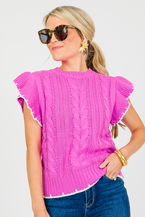 Cable Flutter Sweater, Fuchsia