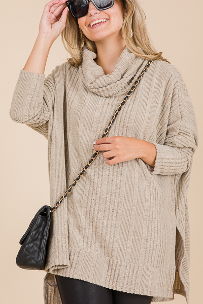 Rhonda Rib Cowl Tunic, Sand