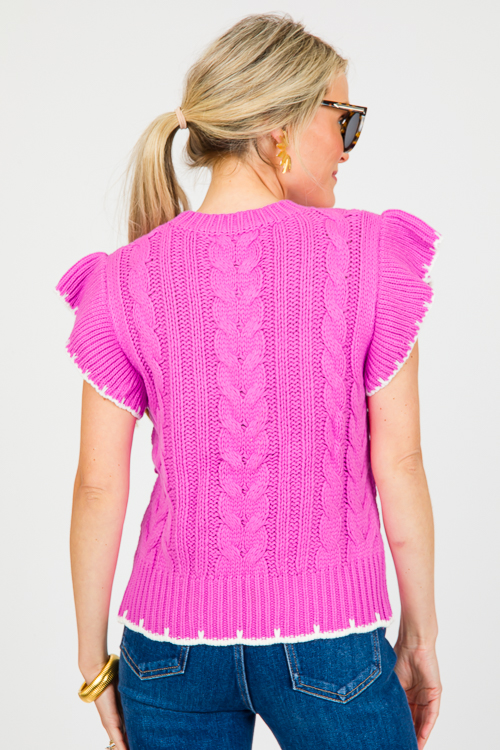 Cable Flutter Sweater, Fuchsia