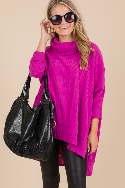Rhonda Rib Cowl Tunic, Magenta