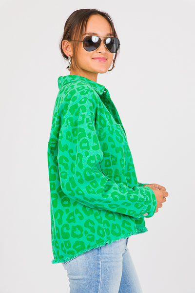 Green Leopard Jean Jacket