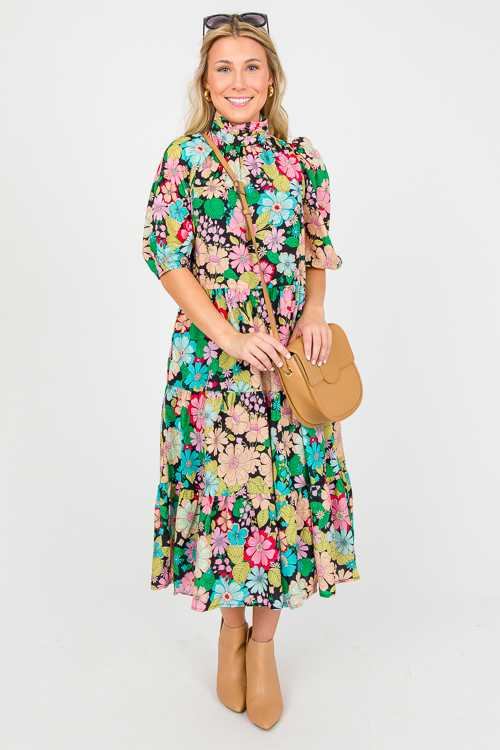 Belted Blooms Midi, Black