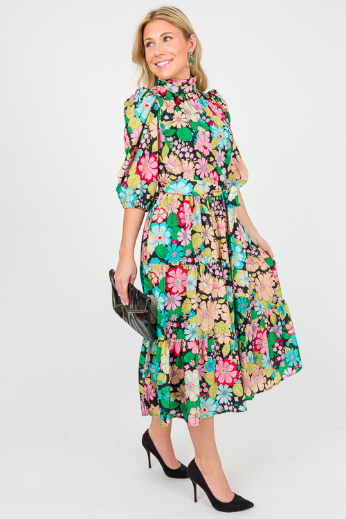Belted Blooms Midi, Black