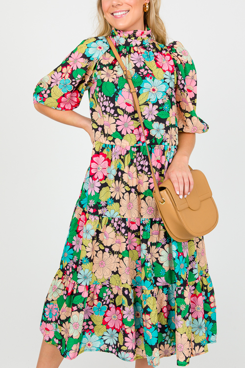Belted Blooms Midi, Black