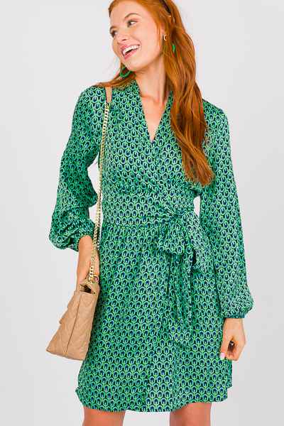 Cairo Wrap Dress, Green/Black - New Arrivals - The Blue Door Boutique