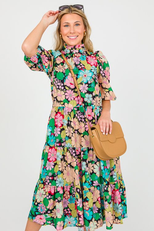 Belted Blooms Midi, Black