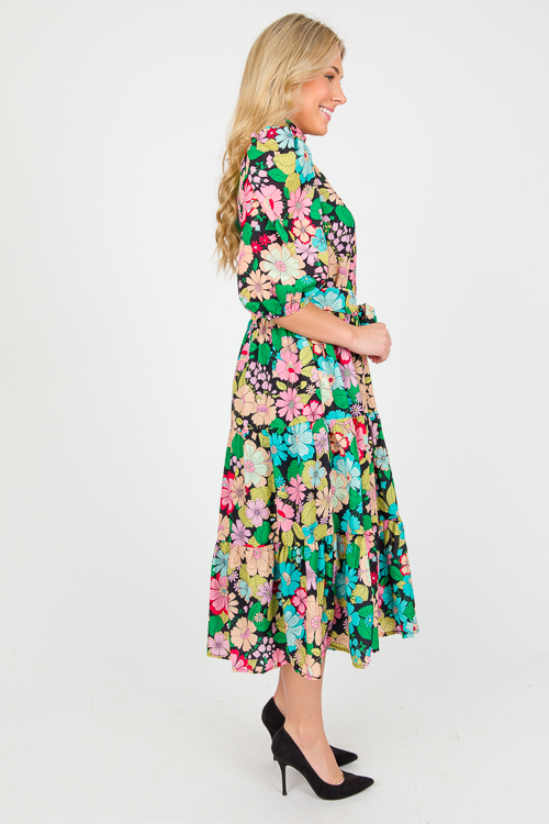Belted Blooms Midi, Black