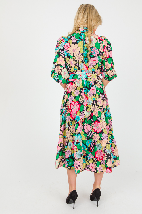 Belted Blooms Midi, Black