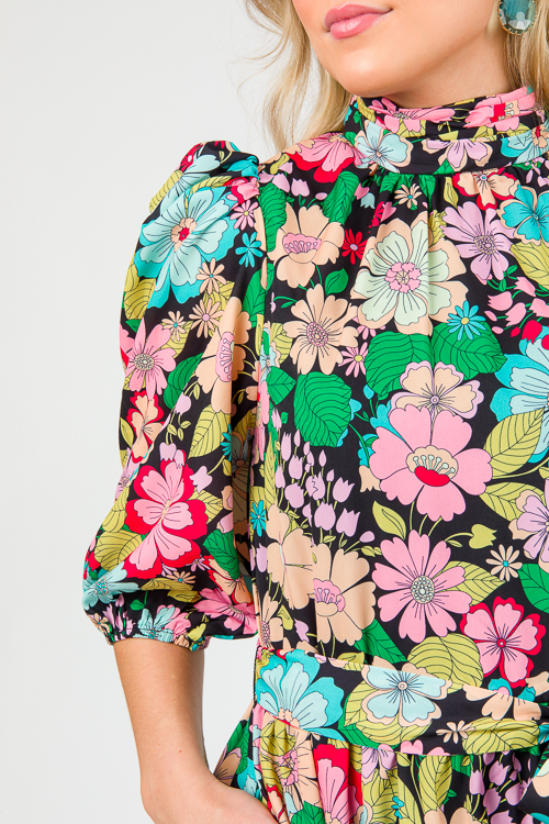 Belted Blooms Midi, Black