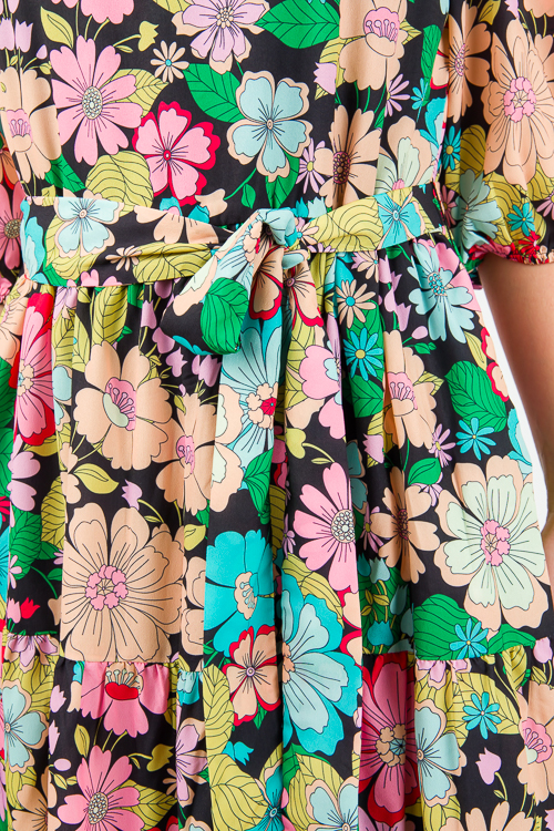 Belted Blooms Midi, Black