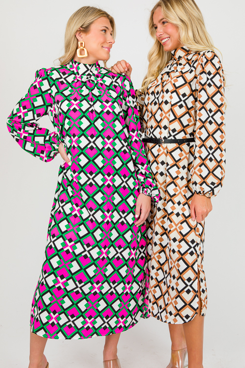 Geo Belted Midi, Taupe Multi