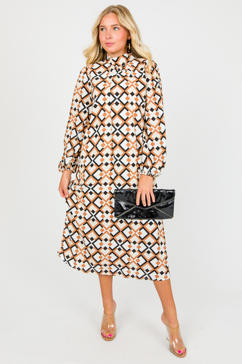 Geo Belted Midi, Taupe Multi