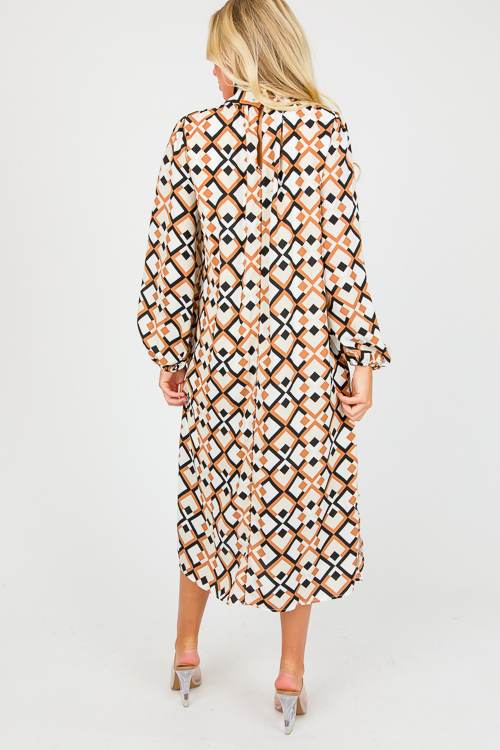 Geo Belted Midi, Taupe Multi